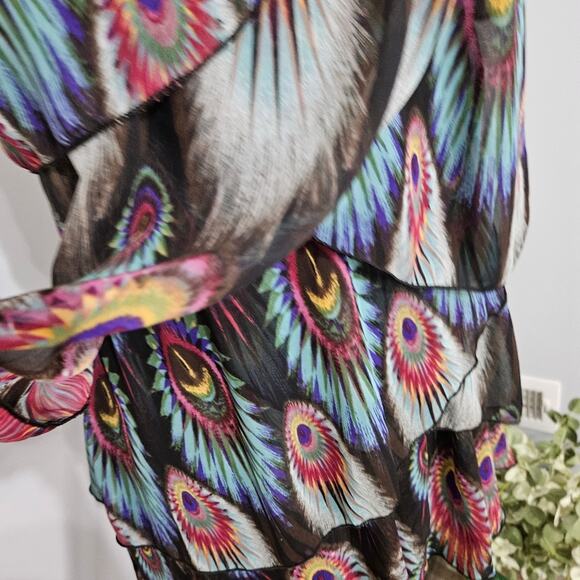 XXI Peacock Layered Tunic Beaded High Neck Top Small Fairy Retro Glam Feather - Picture 8 of 14